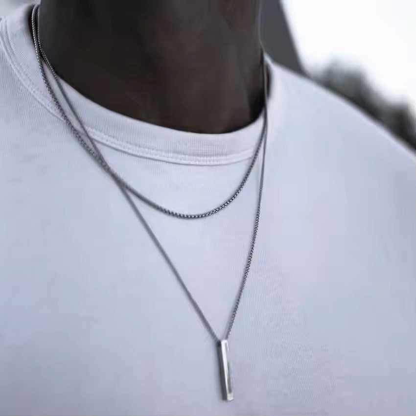 Silver Stainless Steel Rectangle Pendant 23inch/60cm Chain