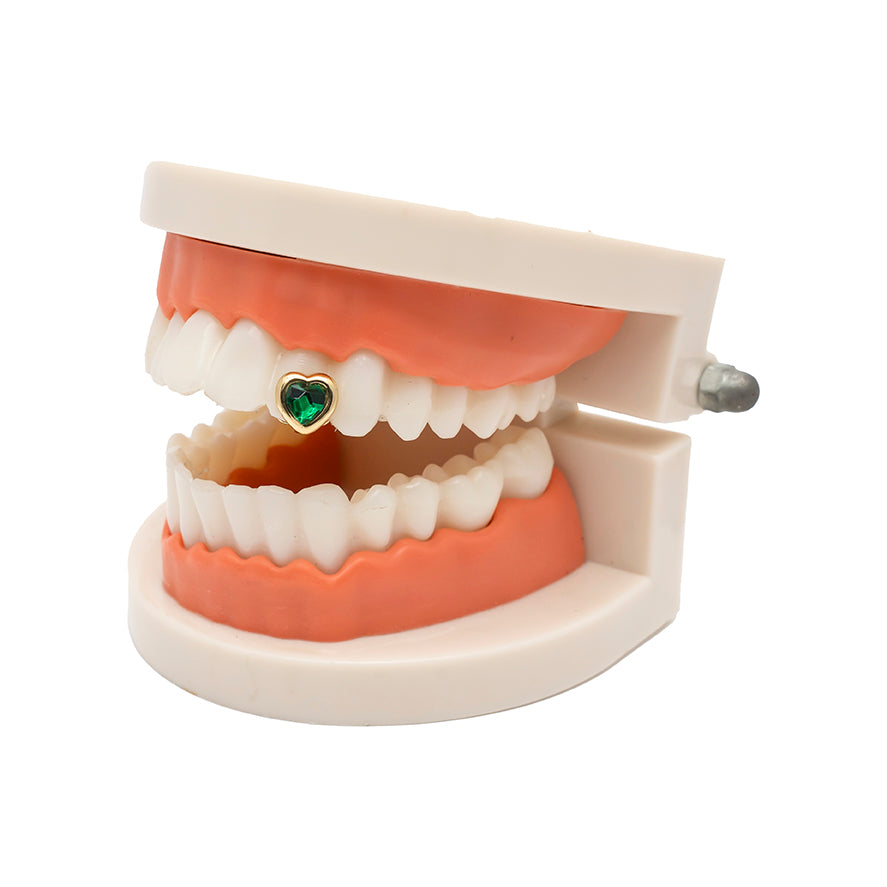 Single Gold Plated CZ Heart Gem Grill
