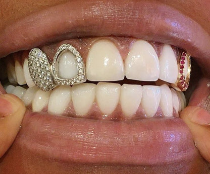 Dual Iced Tooth and Arrow Heart Grill